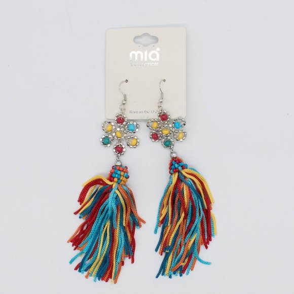 Mia Collection Tassel Dangle Fringe Hook Multi-Colored Earrings - Picture 1 of 3